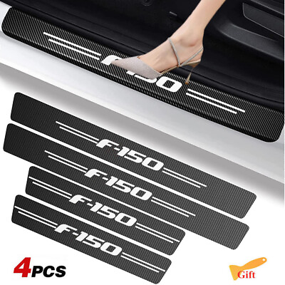 #ad 4Pcs For FORD F 150 Car Door Sill Protector Carbon Fiber Leather Cover Sticker $9.49