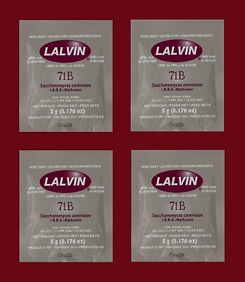 #ad WINE YEAST 4 PK LALVIN 71B 1122 FOR JUICE CONCENTRATES FRUITY REDS WHITES MEAD $7.23