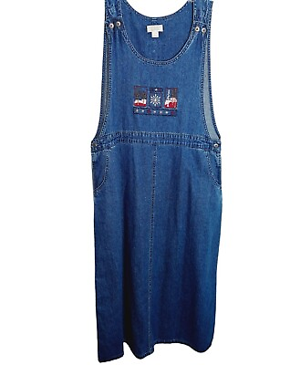#ad #ad VTG Christopher amp; Banks Large Denim Dress Jumper Embroidered Modest Yellowstone $28.95