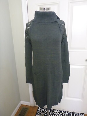 #ad PRANA ARCHER S Green Knit Long Sleeve Pocket Cowl Turtleneck Sweater Dress Top $34.99