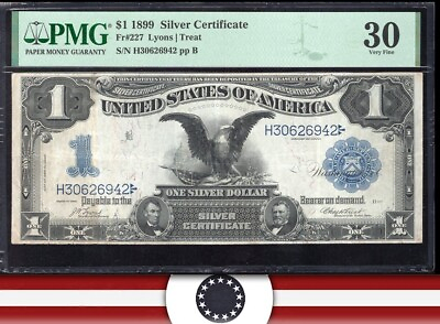 #ad 1899 $1 SILVER CERTIFICATE BLACK EAGLE NOTE PMG 30 Fr 227 26942 $299.00