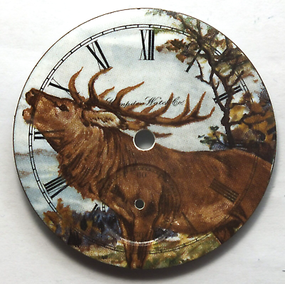 #ad Hampden 18 Size Bugling Elk Stag Bull Color Pocket Watch Porcelain Dial LW516 $45.00