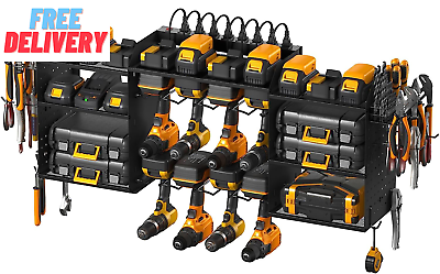 #ad Black Tools Organizer Wall Mount Charging Station Power Tool Battery Storage Ra $127.31