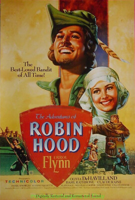#ad ADVENTURES OF ROBIN HOOD MOVIE POSTER Original 27x40 ERROL FLYNN Re release 1989 $100.00