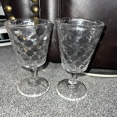 #ad 2 Victorian EAPG Clear Glass Goblets. Manganese Glow $11.99