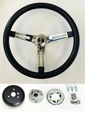 #ad Torino Fairlane Ranchero LTD Black Foam on Chrome Steering Wheel 15quot; Cobra Cap $147.95