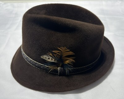 #ad Stevens Water Processed Hat Beaver Brown Hat Men Size 7 1 4 Fedora Leather Band $39.99