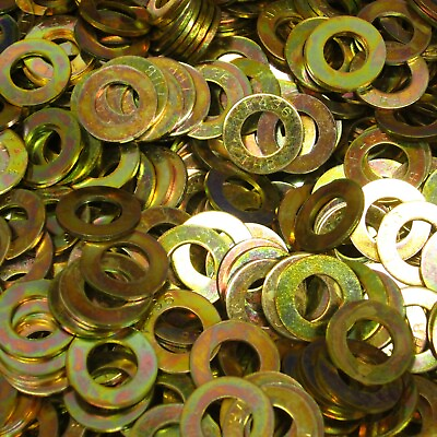 #ad 500 Pieces 3 8quot; F436 ASTM Thru Hardened Round Flat Washer Yellow Zinc Plated $35.49