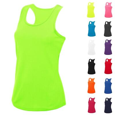 #ad Ladies Racer Back Vest Cool Quick Dry Wicking Casual Summer Yoga Gym Running Top GBP 10.99