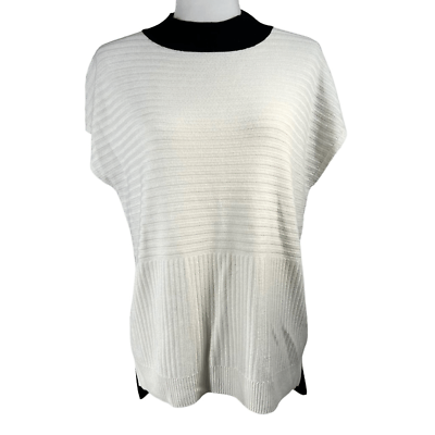 #ad #ad St. John Medium White amp; Black Ribbed Cashmere Crew Neck Pullover Sweater women’s $99.00
