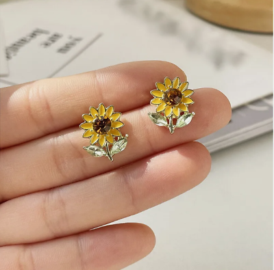 #ad Fashion Crystal Yellow Sunflower Earrings Ear Stud Women Wedding Jewelry Gift $9.26