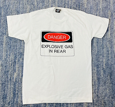 #ad Vintage Humor T Shirt Men#x27;s Large Danger Explosive Gas in The Rear $13.30