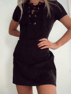 #ad #ad Express Faux Suede Black Lace Up Mini Dress size 12 Excellent Condition $18.95