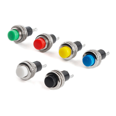 10mm Round Push Button Momentary Switch 2 Pin Black White Red Green Blue Yellow #ad $1.71