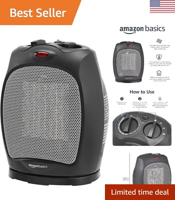 #ad Compact Black Ceramic Heater with Adjustable Thermostat Oscillating Option $59.99