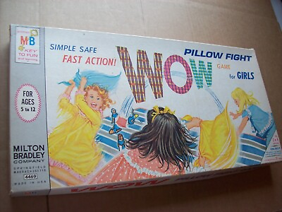 #ad 1964 WOW Pillow Fight board game by Milton Bradley simple safe fast action RARE $49.95
