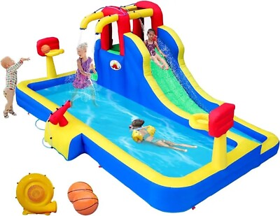 #ad #ad Inflatable Water Park with Blower Slide with Water Cannon and Double Basketball $299.99
