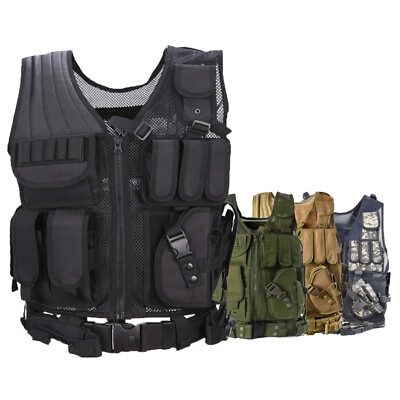 #ad Military Body Armor Tactical Gear Combat Plate Hunting Multi pocket Belt Vest $86.97