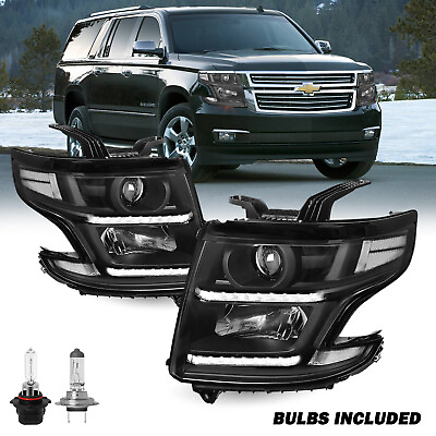 #ad Pairs of 2015 2020 Chevy Tahoe Suburban LED DRL Projector Black Headlights Sets $245.99