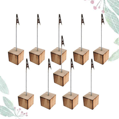 #ad 10 Pcs Simple Wood Clip Wire Picture Holders Name Card Table Photo Bracket $11.55