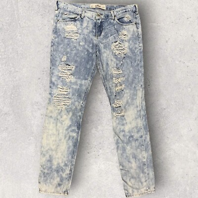 #ad Women’s Hollister Destroyed Distressed Jeans Size 11 Acid Wash Slim Fit $16.99