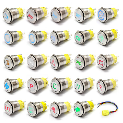 #ad 19mm LED Momentary Push Waterproof Button Metal Switch Car Boat Speaker Horn 12V C $11.03