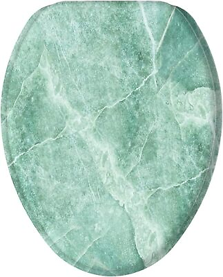 #ad ELONGATED Silent Slow Close Molded Wood Adjusting Toilet Seat Marble Green $64.79