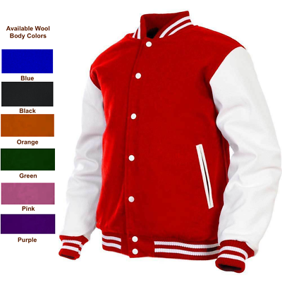 #ad Mens Varsity Jacket Real Synthetic Leather Sleeves Wool Letterman Boys Jacket $59.99