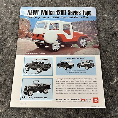 #ad #ad 1966 WILLYS JEEP UNIVERSAL w.WHITCO 1200 SERIES TOPS VINTAGE COLOR SALES SHEET $14.00
