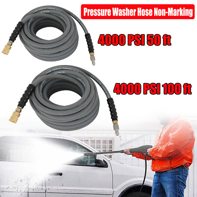 #ad 4000 PSI 50 ft 100 ft 3 8quot; Pressure Washer Hose Non Marking Gray With Couplers $79.99
