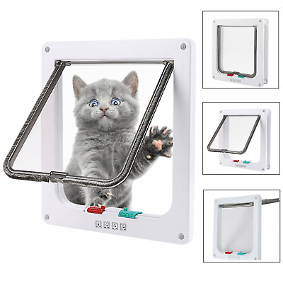 #ad 4 Way Locking Pet Cat Puppy Dog Magnetic Flap Door Entry amp; Exit Safe Gate Frame $10.95