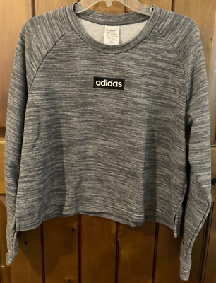 #ad Adidas Crop Top Sweatshirt Women#x27;s XL Grays Crew Neck Active Wear Casual Logo $17.99