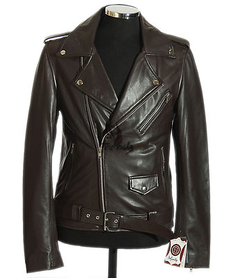 #ad Men#x27;s BRANDO SLIM FIT Brown New Biker Style Motorcycle Lambskin Leather Jacket GBP 119.99