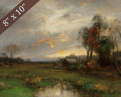 #ad 1800s Sunset Landscape Painting Reproduction Giclee Print 8x10 on Fine Art Paper $14.99
