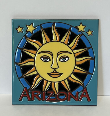 #ad Ceramic Art Tile 6quot;x6quot; Arizona Colorful Sun Hand Glazed Hand N Hand Designs $16.00