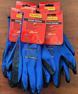 #ad #ad 12 Pair Gasoline Blue Black Safety Gloves Latex Coated Grip Cut Resistant $19.99