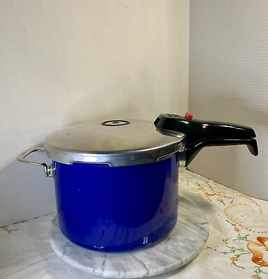 #ad Chantal Enamel Blue Pressure Cooker with Rack amp; Book $35.00