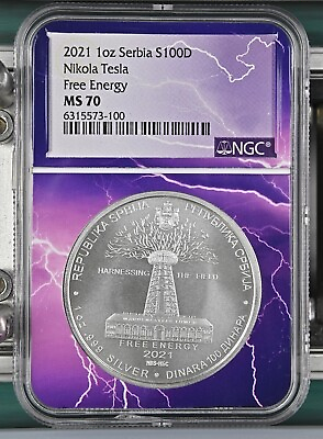 #ad 2021 Silver 1oz Nikola Tesla Free Energy NGC MS70 $95.99