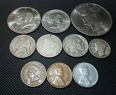#ad Coin Lot Starter Set 10 Coins Silver IKE JFK Old Cents Mercury Buffalo $15.99