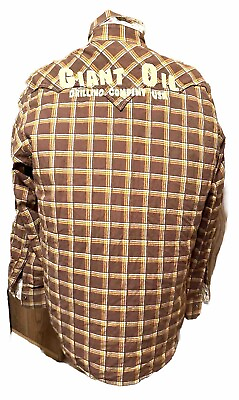 #ad #ad Vintage Giant Oil Drilling Co Snap Up Shirt Sz M Brown Yellow Plaid Long Sleeve $99.00
