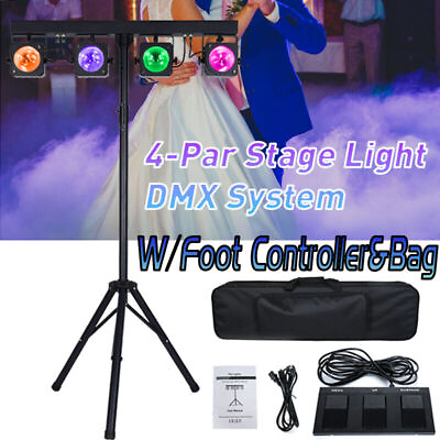 #ad 4 Par Stage LEDs Lights DJ Band Lighting System Strobe Effect Light Party Disco $206.99