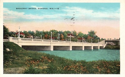 #ad Baraboo Wisconsin WI Broadway Bridge 1938 Vintage Postcard a9550 $3.00