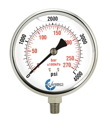 #ad 4quot; Pressure Gauge Stainless Steel Case Liquid Filled Lower Mnt 4000 PSI $32.95