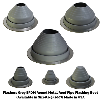 #ad Flashers Grey EPDM Round Metal Roof Pipe Flashing Boot Size#1 9 Made in USA $18.95