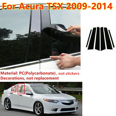 #ad 6Pcs Gloss Black Cover Pillar Posts Door Window Trim Kit For Acura TSX 2009 2014 $21.77