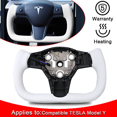 #ad Yoke Steering Wheel White Nappa leather w Heating for Tesla Model Y 2021 2023 US $245.74