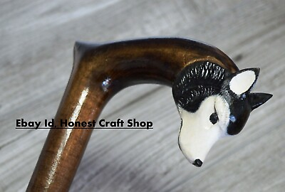 #ad Hand Carved Wooden Husky Head Handle Walking Stick Walking Cane For Men Women G $125.37