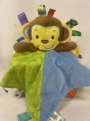 #ad Taggies Monkey Lovey Security Blanket Color Block Yellow Sensory Soother 12 inch $13.99