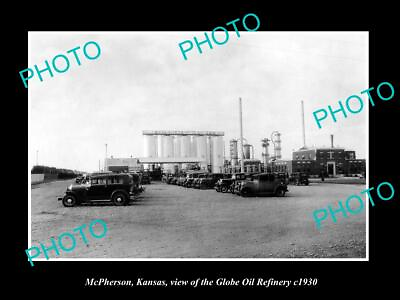 #ad OLD LARGE HISTORIC PHOTO OF MCPHERSON KASAS VIEW OF THE GLOBE OIL Co c1930 AU $8.50