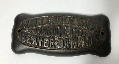 #ad Antique Malleable Iron Range Co. Beaver Wisconsin Emblem Badge Part Sign $75.00